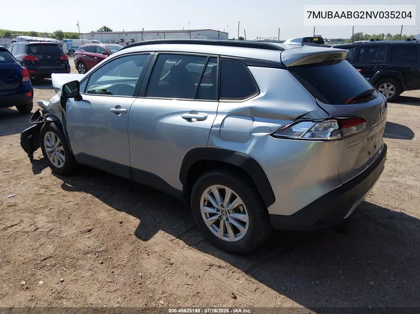 2022 Toyota Corolla Cross Le VIN: 7MUBAABG2NV035204 Lot: 45625196