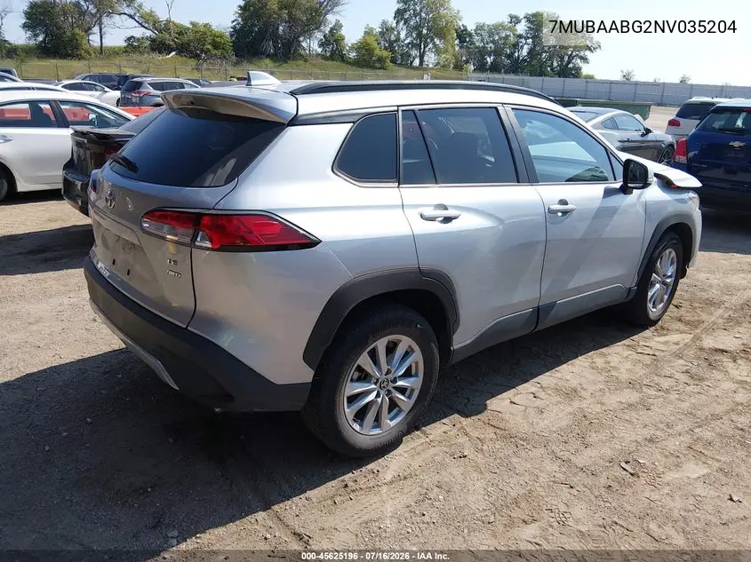 2022 Toyota Corolla Cross Le VIN: 7MUBAABG2NV035204 Lot: 45625196