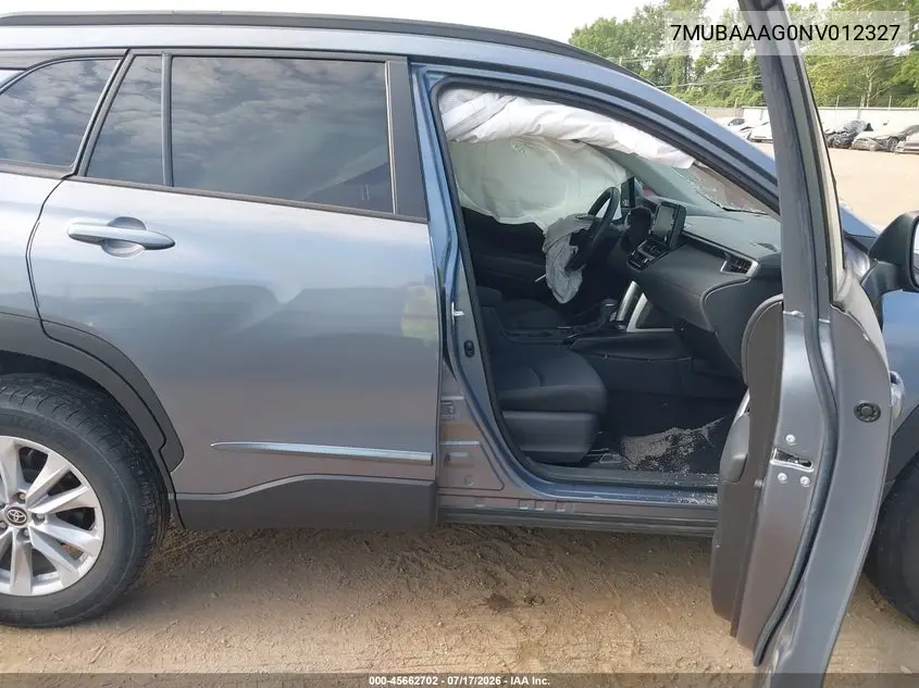 2022 Toyota Corolla Cross Le VIN: 7MUBAAAG0NV012327 Lot: 45662702