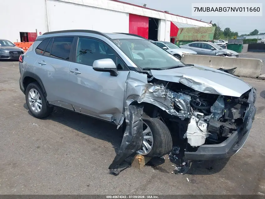 2022 Toyota Corolla Cross Le VIN: 7MUBAABG7NV011660 Lot: 45674343