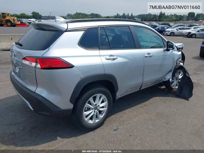 2022 Toyota Corolla Cross Le VIN: 7MUBAABG7NV011660 Lot: 45674343