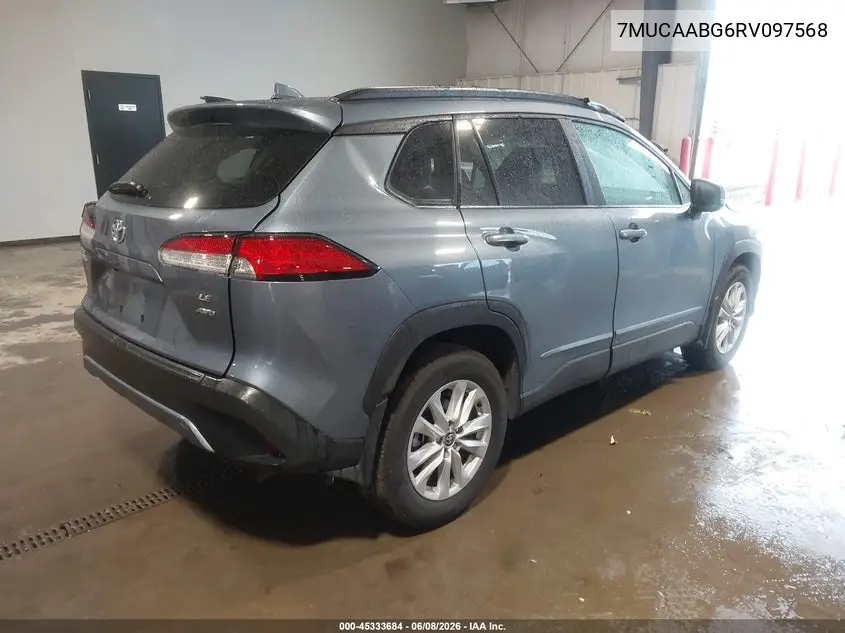 2024 Toyota Corolla Cross Le VIN: 7MUCAABG6RV097568 Lot: 45333684