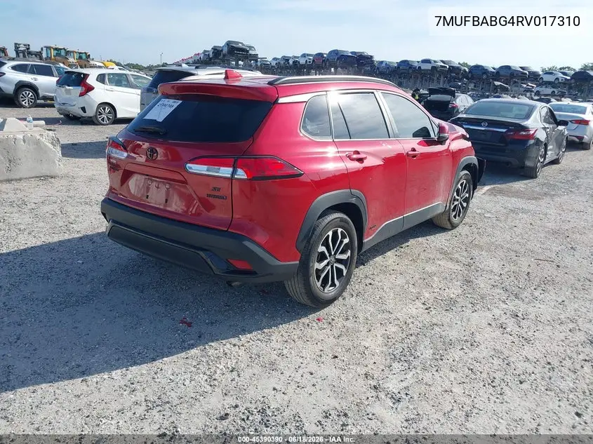 2024 Toyota Corolla Cross Hybrid Se VIN: 7MUFBABG4RV017310 Lot: 45390390