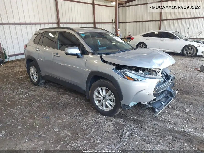 2024 Toyota Corolla Cross Le VIN: 7MUCAAAG3RV093382 Lot: 45646706