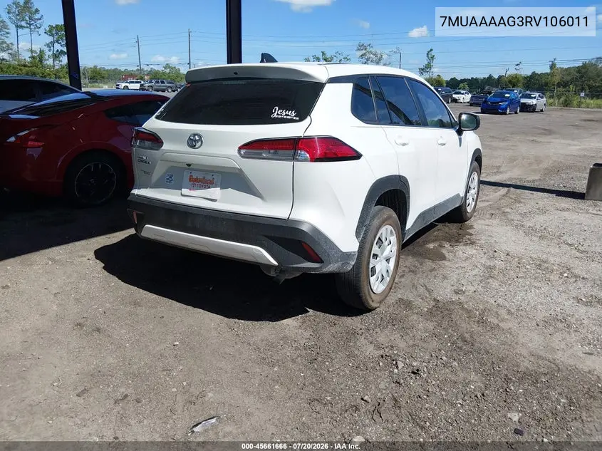 2024 Toyota Corolla Cross L VIN: 7MUAAAAG3RV106011 Lot: 45661666