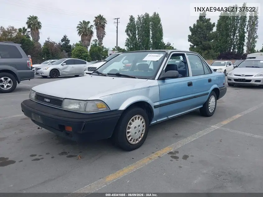 1990 Toyota Corolla Dlx VIN: 1NXAE94A3LZ137522 Lot: 45341885