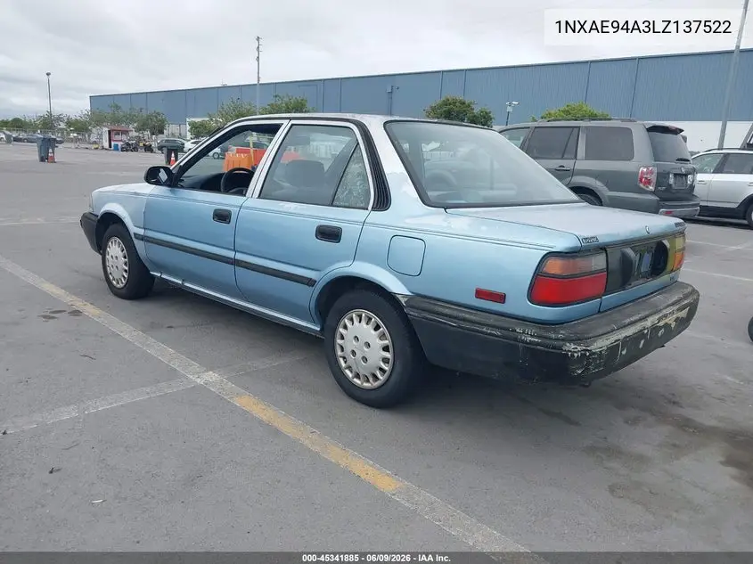 1990 Toyota Corolla Dlx VIN: 1NXAE94A3LZ137522 Lot: 45341885