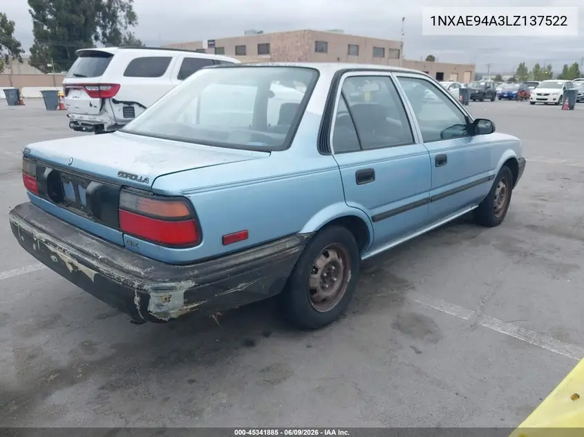 1990 Toyota Corolla Dlx VIN: 1NXAE94A3LZ137522 Lot: 45341885