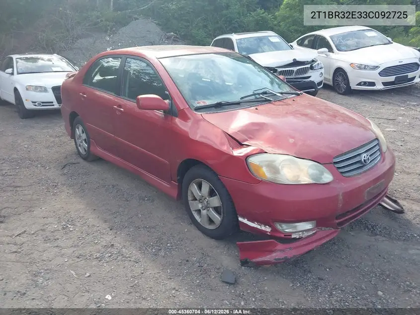 2003 Toyota Corolla S VIN: 2T1BR32E33C092725 Lot: 45360704