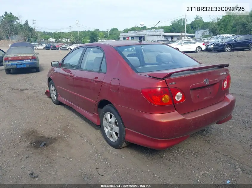 2003 Toyota Corolla S VIN: 2T1BR32E33C092725 Lot: 45360704