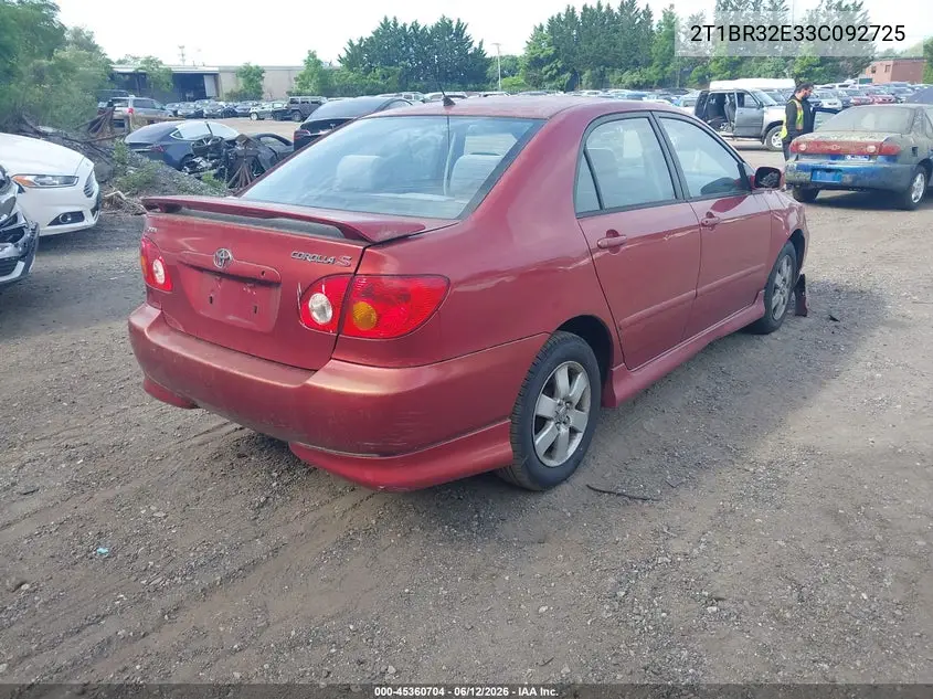 2003 Toyota Corolla S VIN: 2T1BR32E33C092725 Lot: 45360704