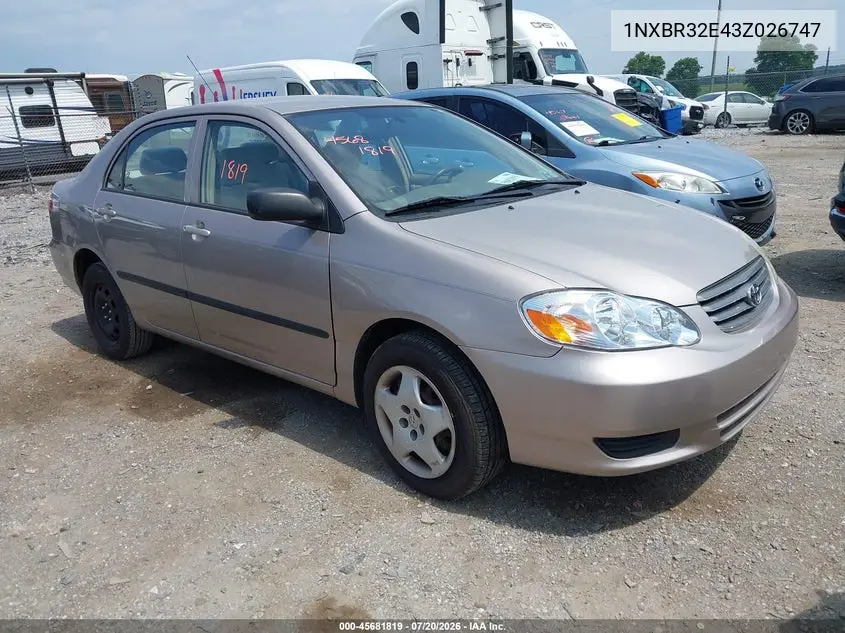 2003 Toyota Corolla Ce VIN: 1NXBR32E43Z026747 Lot: 45681819