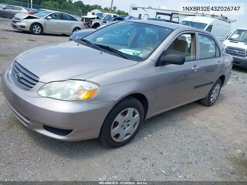 2003 Toyota Corolla Ce VIN: 1NXBR32E43Z026747 Lot: 45681819