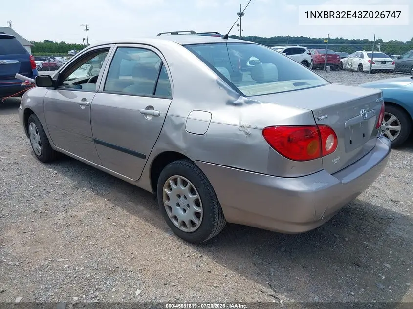 2003 Toyota Corolla Ce VIN: 1NXBR32E43Z026747 Lot: 45681819