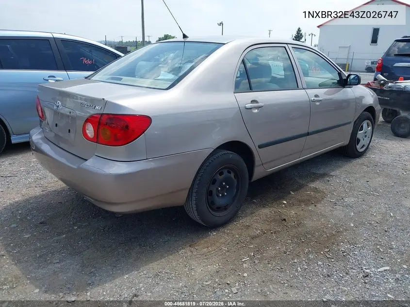 2003 Toyota Corolla Ce VIN: 1NXBR32E43Z026747 Lot: 45681819