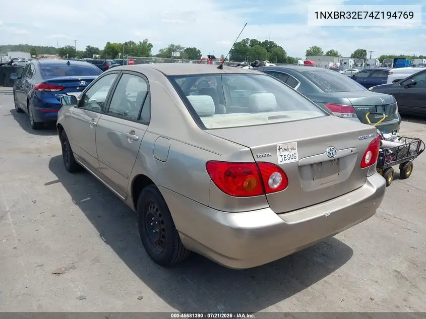 2004 Toyota Corolla Le VIN: 1NXBR32E74Z194769 Lot: 45681390