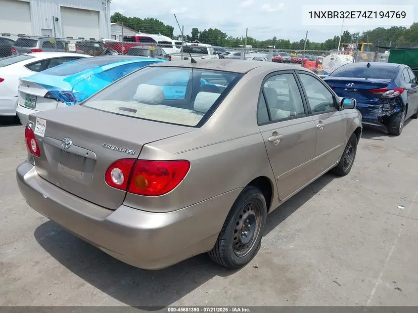 2004 Toyota Corolla Le VIN: 1NXBR32E74Z194769 Lot: 45681390