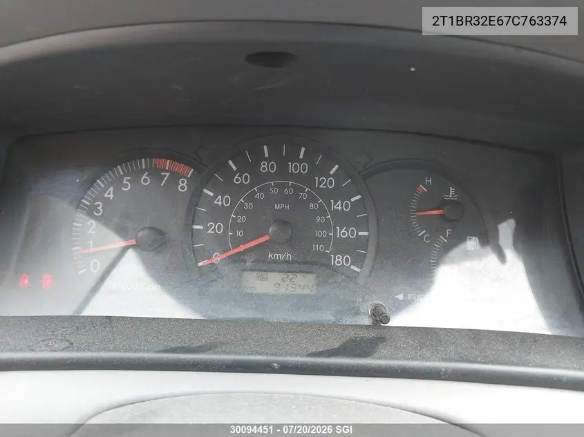 2007 Toyota Corolla Ce/Le/S VIN: 2T1BR32E67C763374 Lot: 30094451