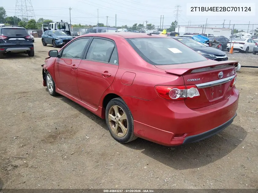 2011 Toyota Corolla S VIN: 2T1BU4EE2BC701124 Lot: 45683237