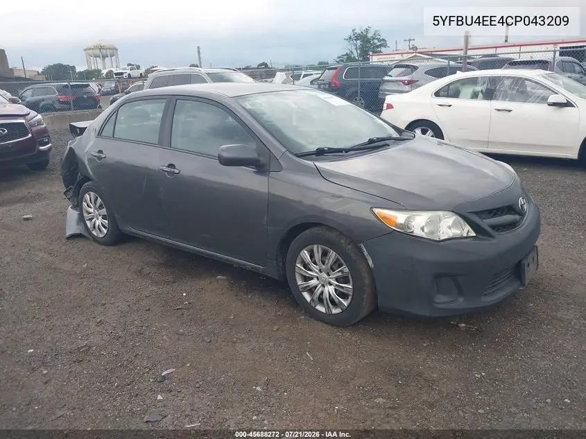 2012 Toyota Corolla Le VIN: 5YFBU4EE4CP043209 Lot: 45688272