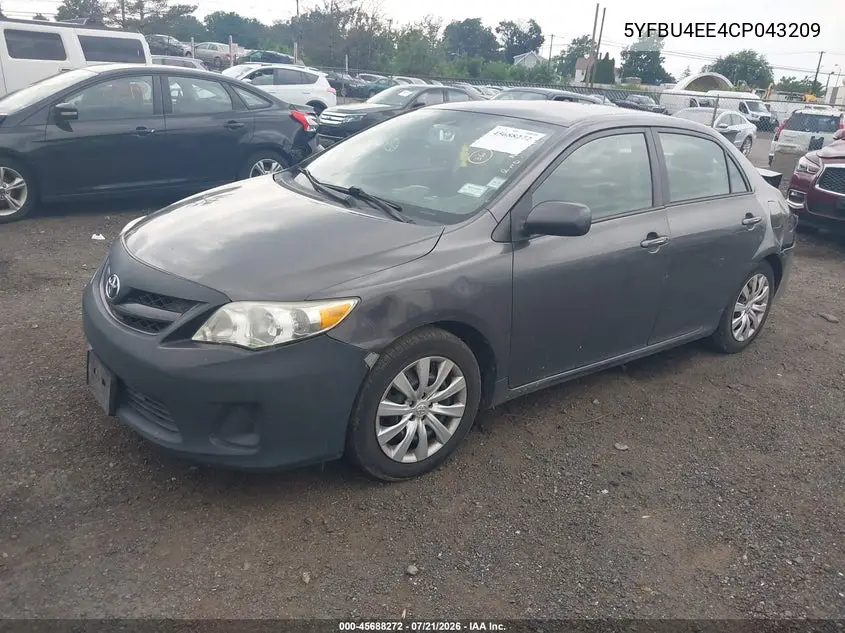 2012 Toyota Corolla Le VIN: 5YFBU4EE4CP043209 Lot: 45688272