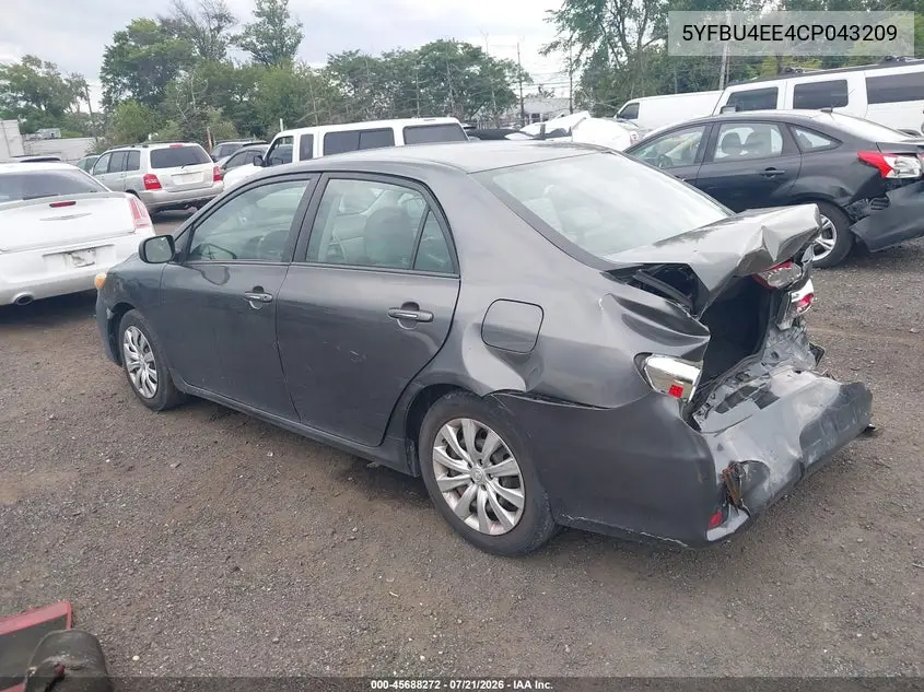 2012 Toyota Corolla Le VIN: 5YFBU4EE4CP043209 Lot: 45688272