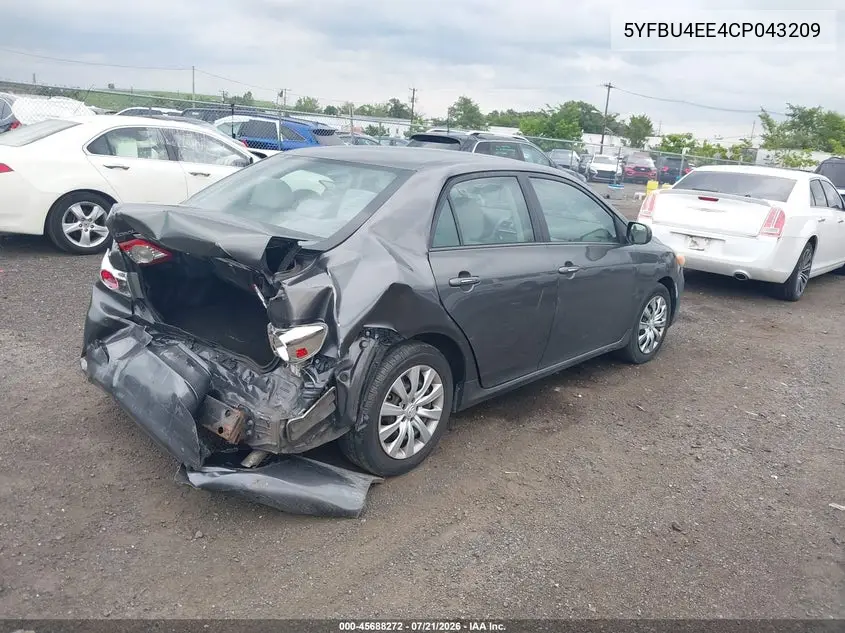 2012 Toyota Corolla Le VIN: 5YFBU4EE4CP043209 Lot: 45688272
