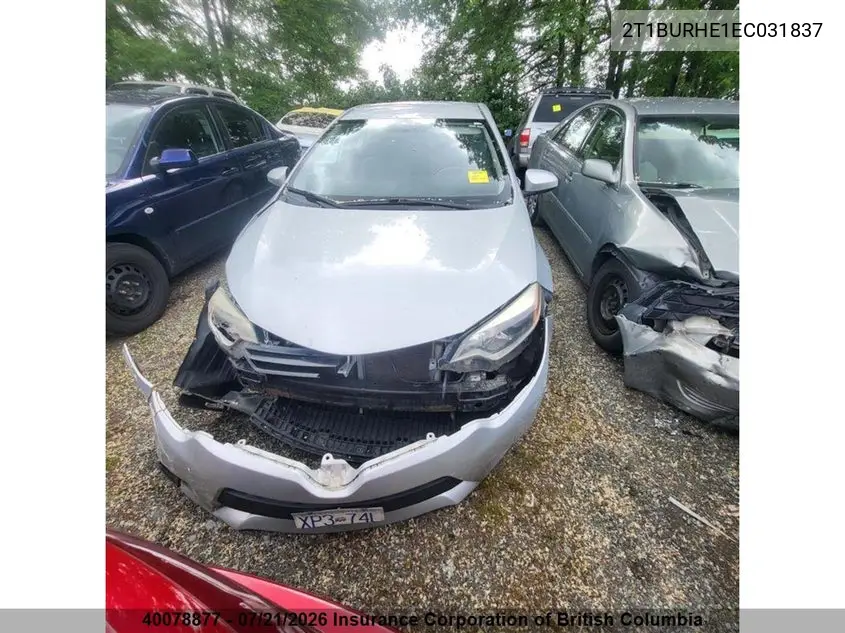 2014 Toyota Corolla L/Le/Le Pls/Prm/S/S Pls VIN: 2T1BURHE1EC031837 Lot: 40078877