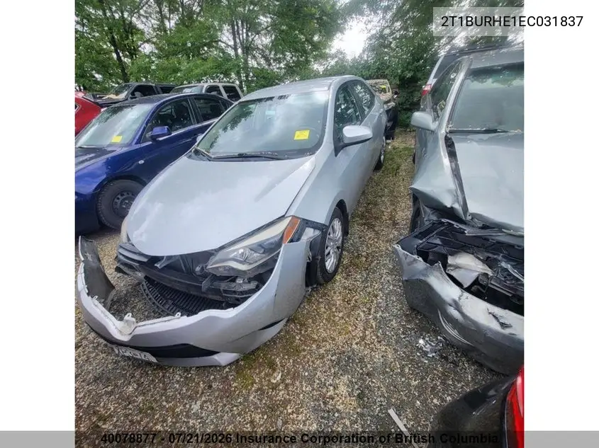 2014 Toyota Corolla L/Le/Le Pls/Prm/S/S Pls VIN: 2T1BURHE1EC031837 Lot: 40078877