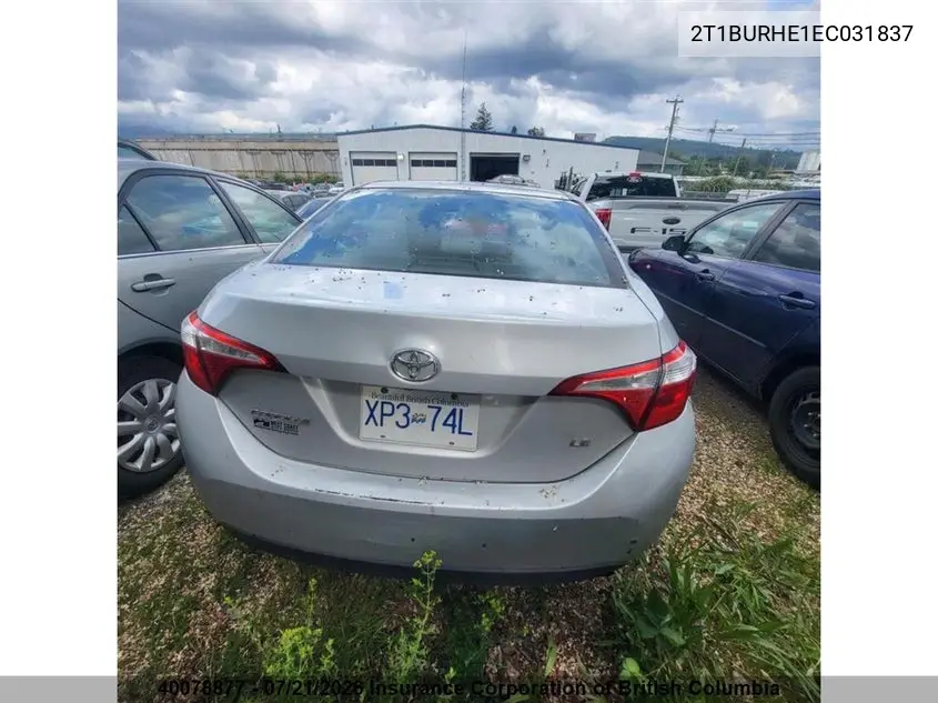 2014 Toyota Corolla L/Le/Le Pls/Prm/S/S Pls VIN: 2T1BURHE1EC031837 Lot: 40078877