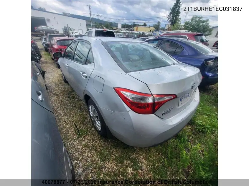 2014 Toyota Corolla L/Le/Le Pls/Prm/S/S Pls VIN: 2T1BURHE1EC031837 Lot: 40078877