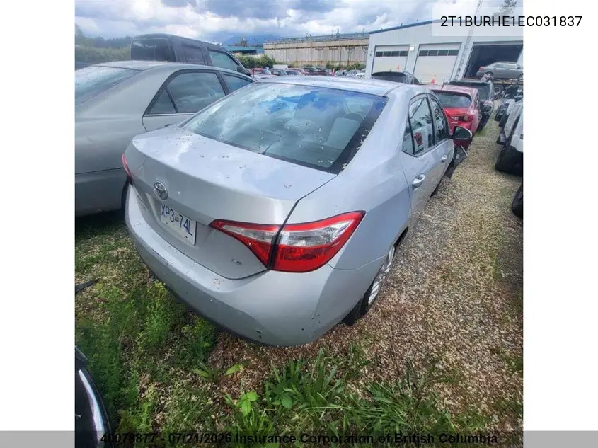 2014 Toyota Corolla L/Le/Le Pls/Prm/S/S Pls VIN: 2T1BURHE1EC031837 Lot: 40078877