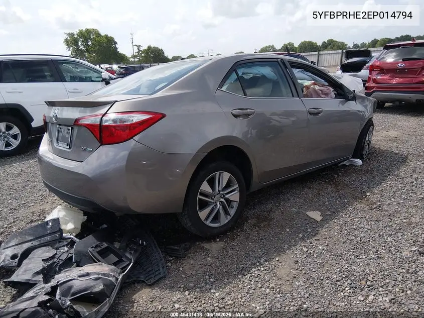 2014 Toyota Corolla Le Eco Plus VIN: 5YFBPRHE2EP014794 Lot: 45431418