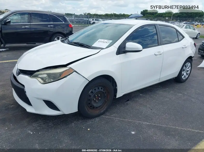 2014 Toyota Corolla Le VIN: 5YFBURHE7EP033494 Lot: 45558282