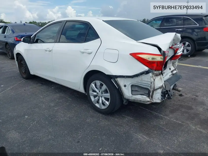 2014 Toyota Corolla Le VIN: 5YFBURHE7EP033494 Lot: 45558282
