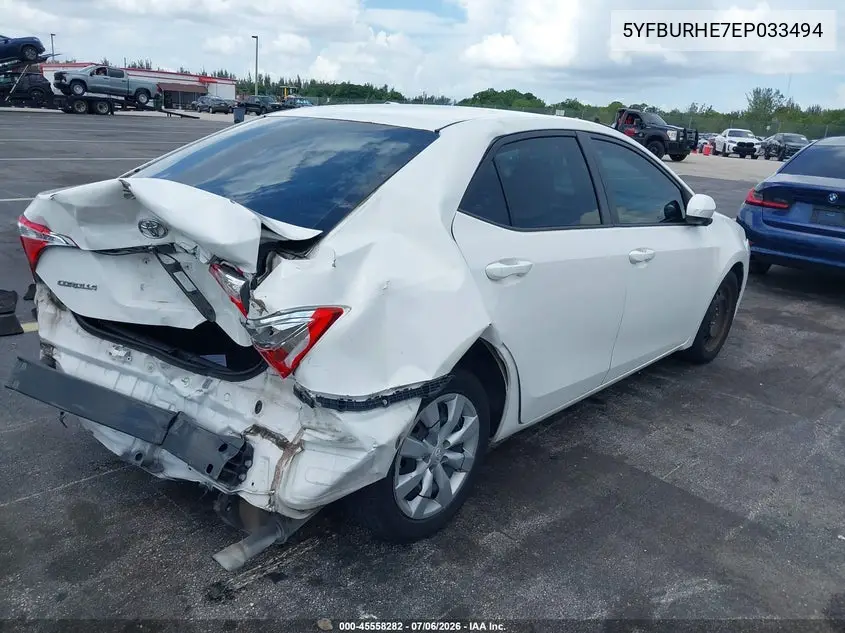 2014 Toyota Corolla Le VIN: 5YFBURHE7EP033494 Lot: 45558282