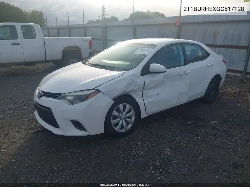 2T1BURHEXGC517128 2016 Toyota Corolla Le