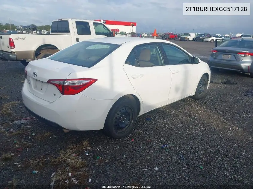 2T1BURHEXGC517128 2016 Toyota Corolla Le