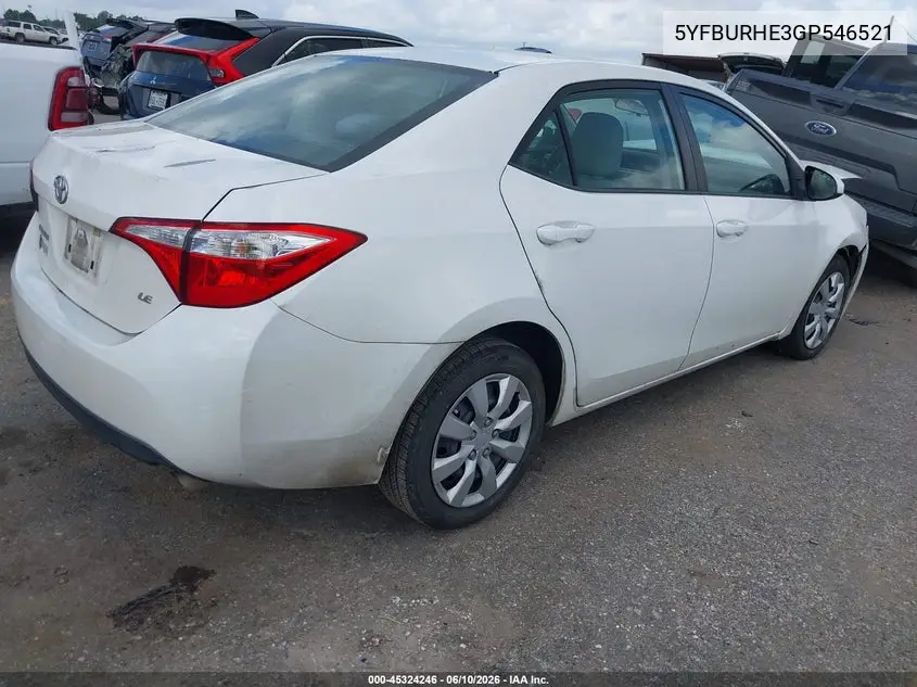 2016 Toyota Corolla Le VIN: 5YFBURHE3GP546521 Lot: 45324246