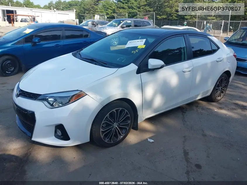 2016 Toyota Corolla S Plus VIN: 5YFBURHE6GP370807 Lot: 45512648