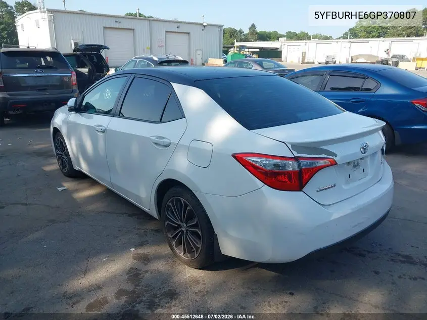 2016 Toyota Corolla S Plus VIN: 5YFBURHE6GP370807 Lot: 45512648