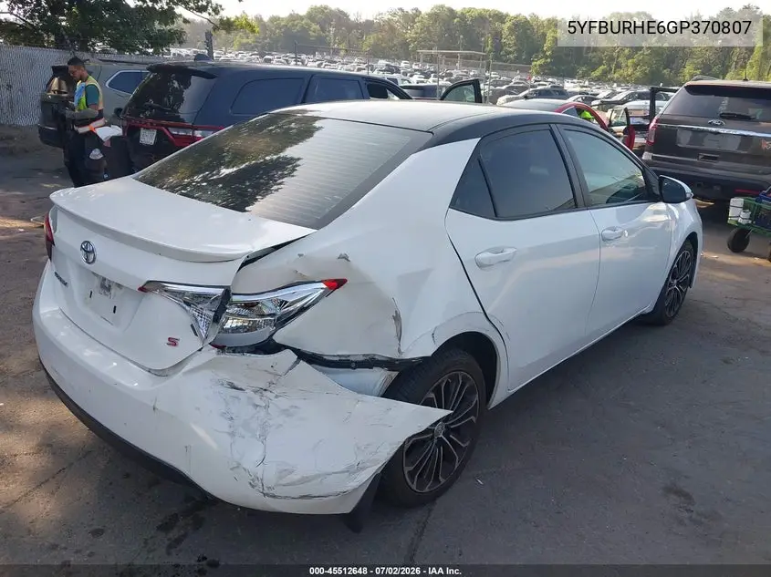2016 Toyota Corolla S Plus VIN: 5YFBURHE6GP370807 Lot: 45512648