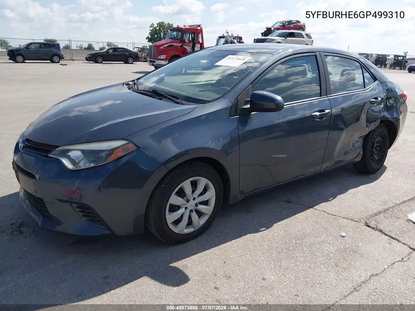 2016 Toyota Corolla Le VIN: 5YFBURHE6GP499310 Lot: 45573808