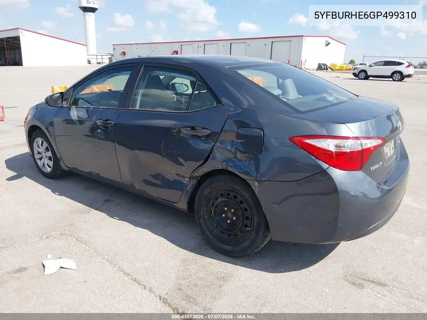 2016 Toyota Corolla Le VIN: 5YFBURHE6GP499310 Lot: 45573808