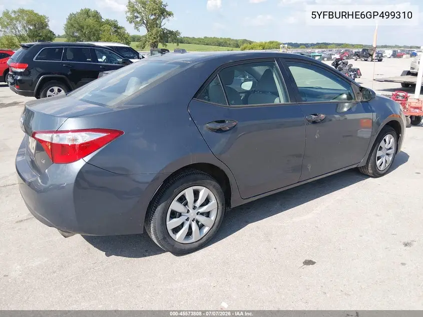 2016 Toyota Corolla Le VIN: 5YFBURHE6GP499310 Lot: 45573808