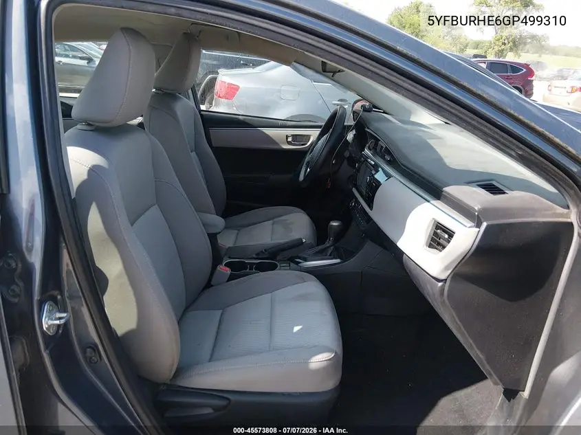 2016 Toyota Corolla Le VIN: 5YFBURHE6GP499310 Lot: 45573808