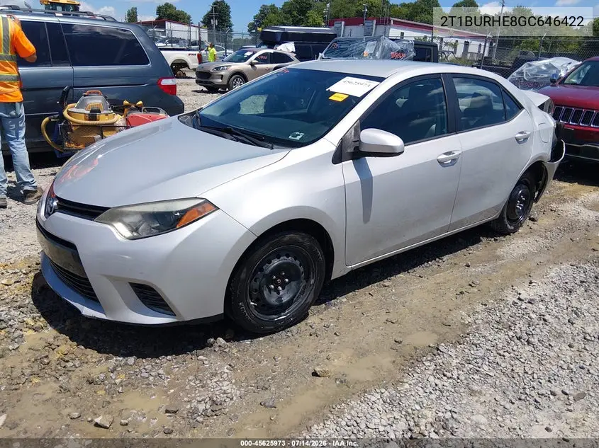 2016 Toyota Corolla Le VIN: 2T1BURHE8GC646422 Lot: 45625973