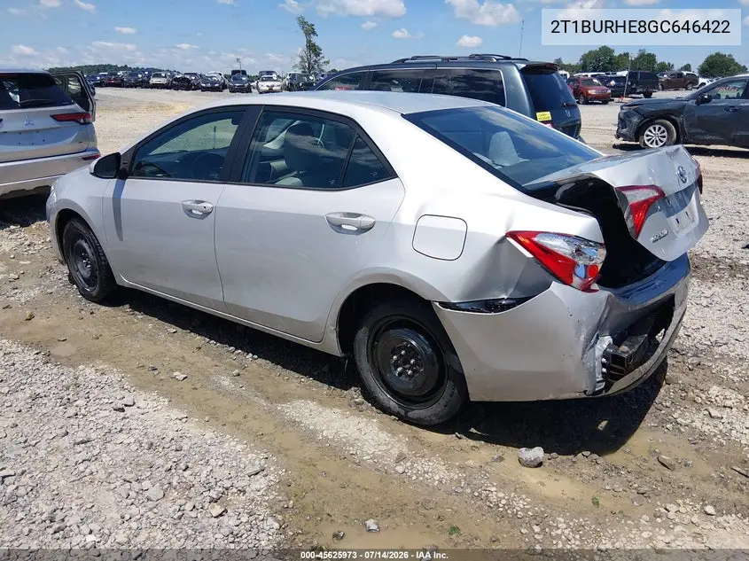2016 Toyota Corolla Le VIN: 2T1BURHE8GC646422 Lot: 45625973