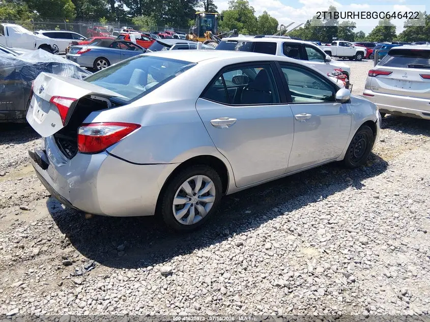2016 Toyota Corolla Le VIN: 2T1BURHE8GC646422 Lot: 45625973