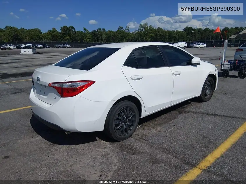 2016 Toyota Corolla Le VIN: 5YFBURHE6GP390300 Lot: 45659711